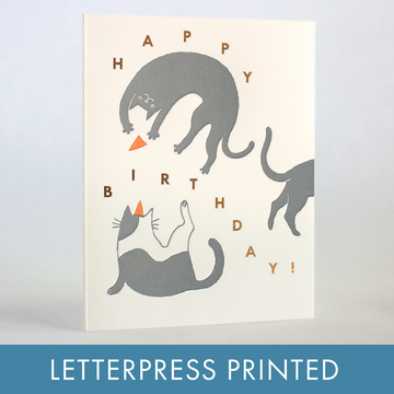 Happy Birthday Cats Letterpress Greeting Card