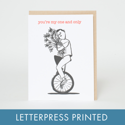 One and Only Unicycle Letterpress Greeting Card