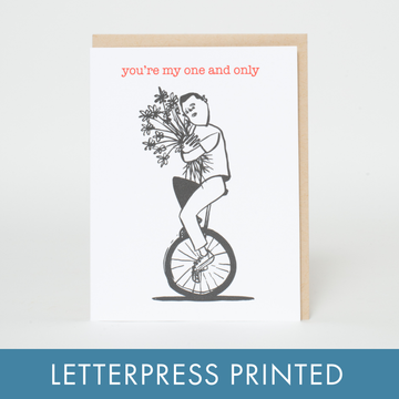One and Only Unicycle Letterpress Greeting Card
