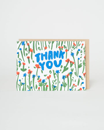 Card with wildflower illustration and the words "Thank you" in the center