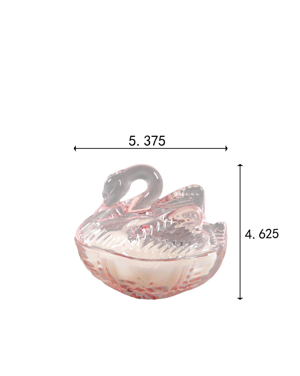 Pink glass swan candle with dimensions on a white background