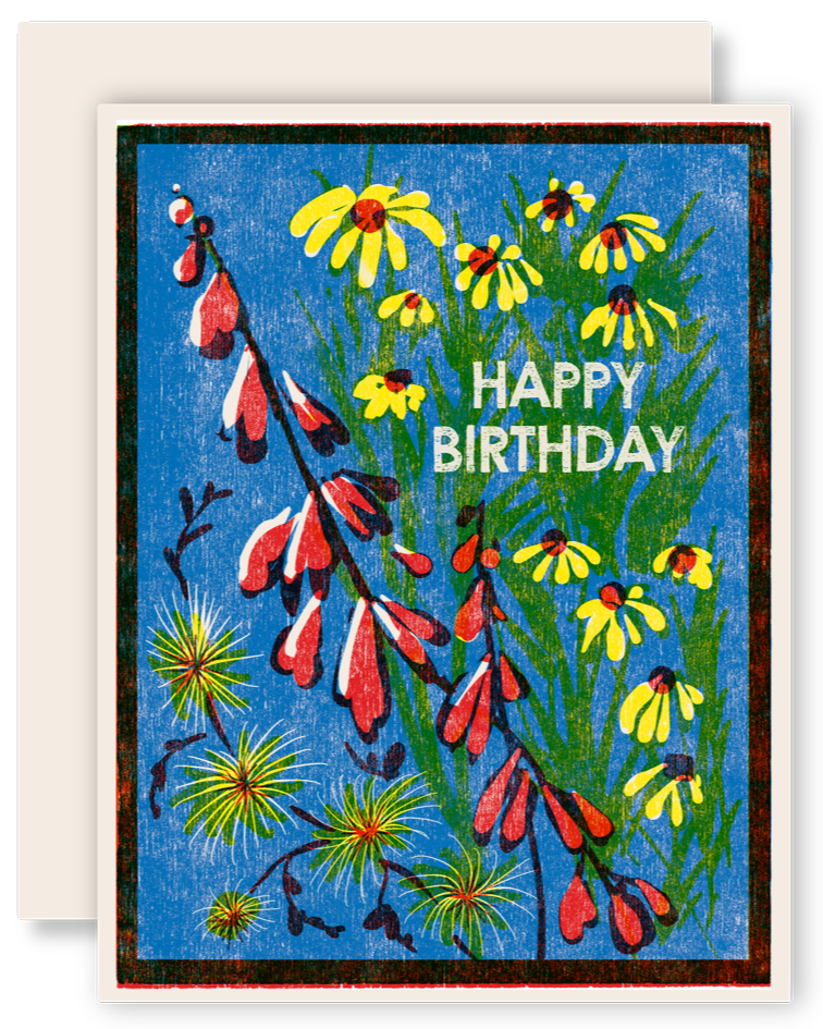 Happy Birthday (Blue Sky Wildflowers) Letterpress Card