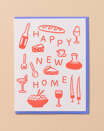 Happy New Home Letterpress Food Icons Housewarming Card- Made in USA