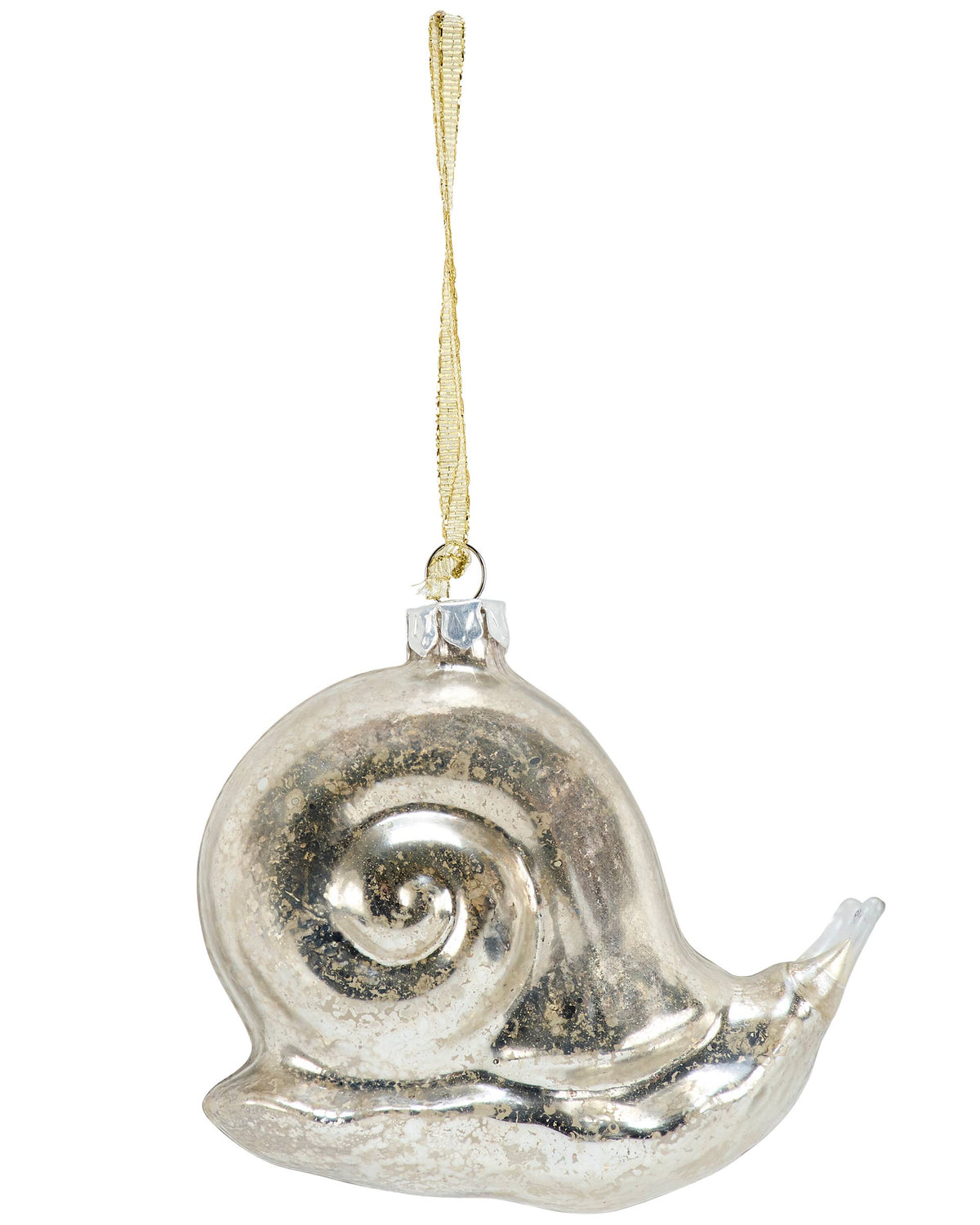 Decorative glass snail ornament on a white background