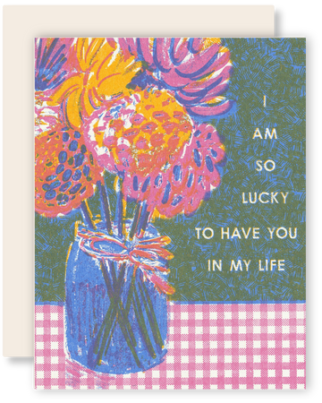So Lucky To Have You (Bouquet) - Risograph Card