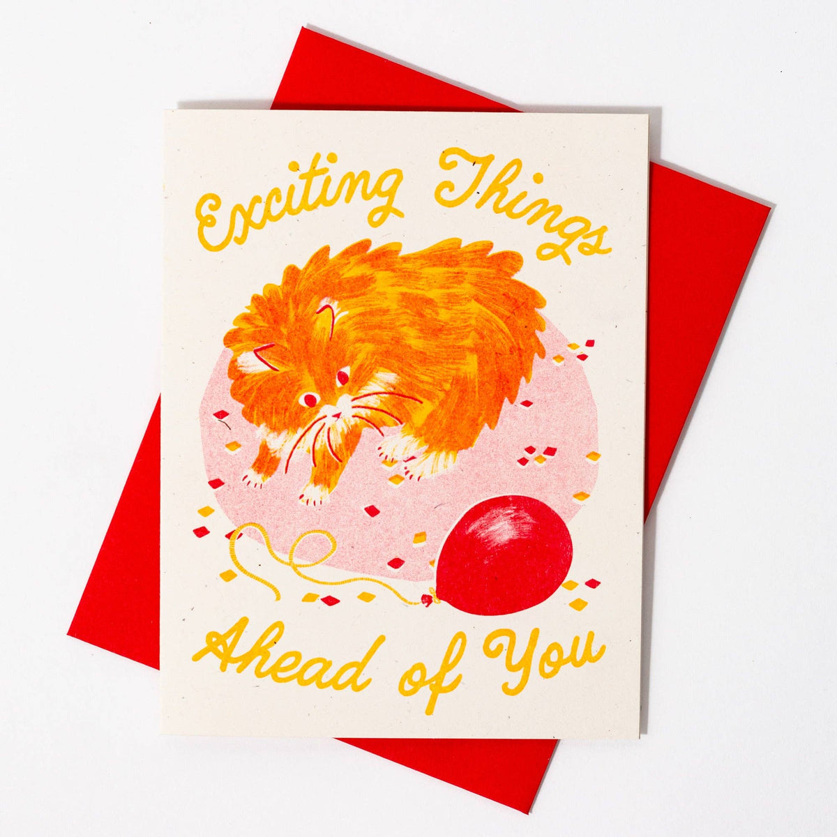 Exciting Things Ahead of You Cat - Risograph Birthday Card