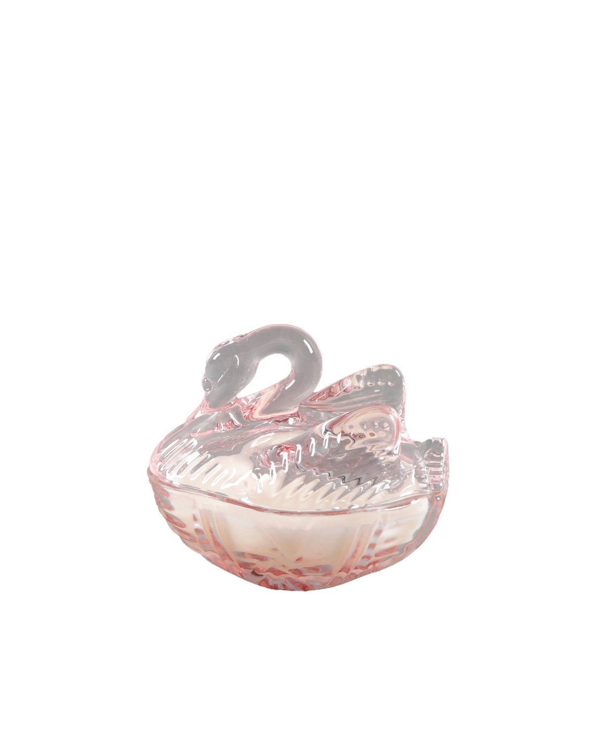 Pink glass swan candle on a white background