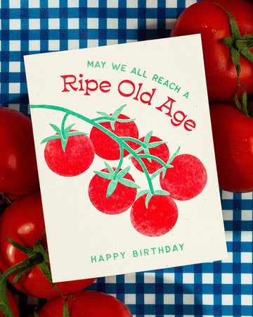Ripe Old Age Tomato - Risograph Birthday Card