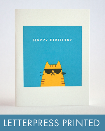 Cool Cat Birthday Letterpress Greeting Card