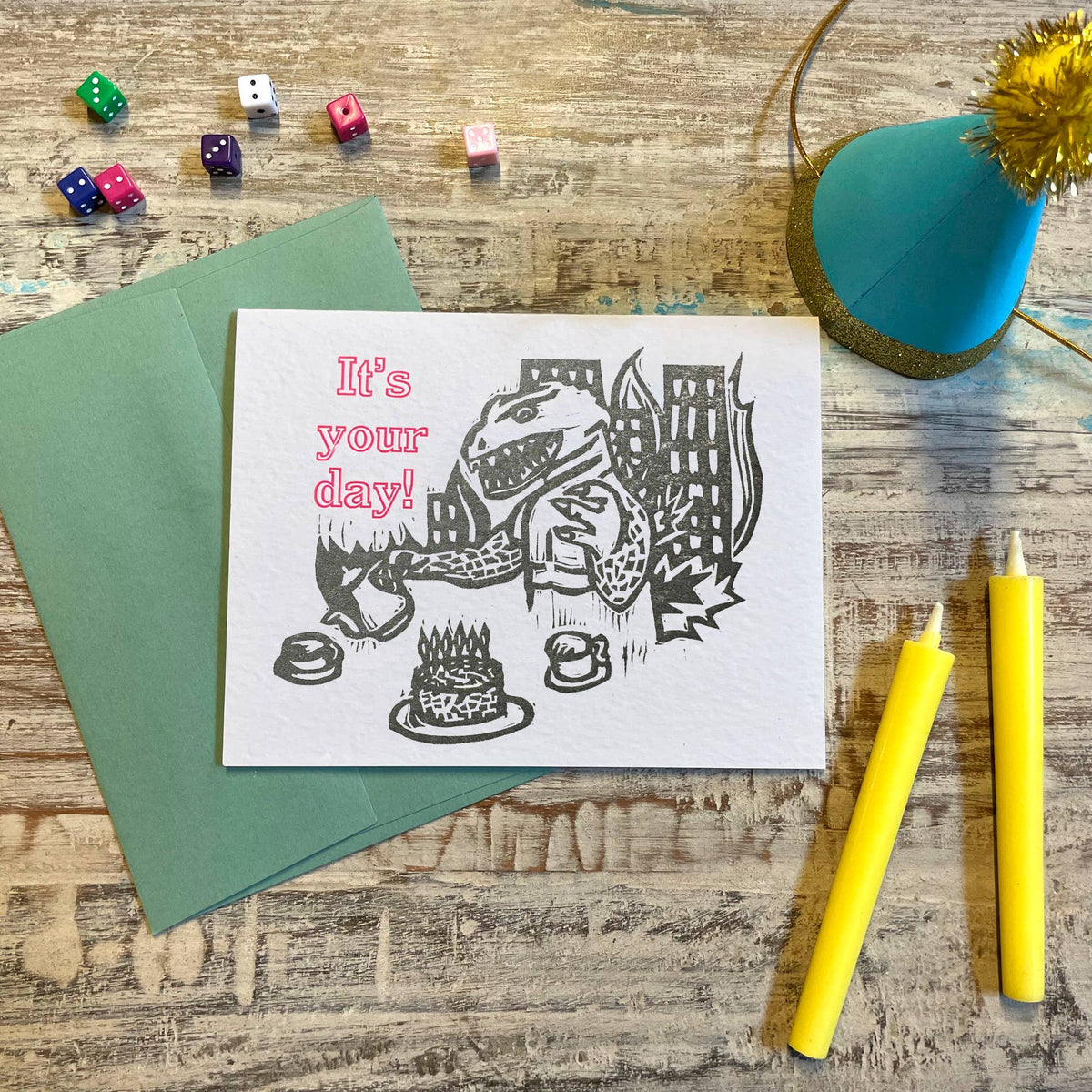 It's Your Day Godzilla letterpress card