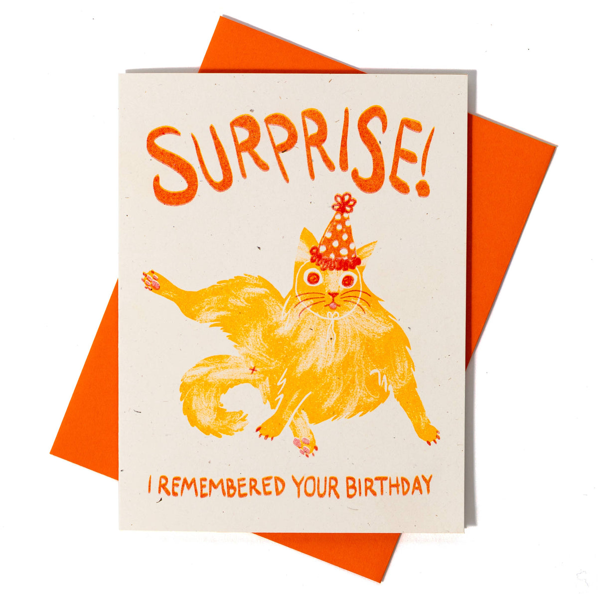 Surprise! I Remembered Your Birthday Cat - Risograph Card