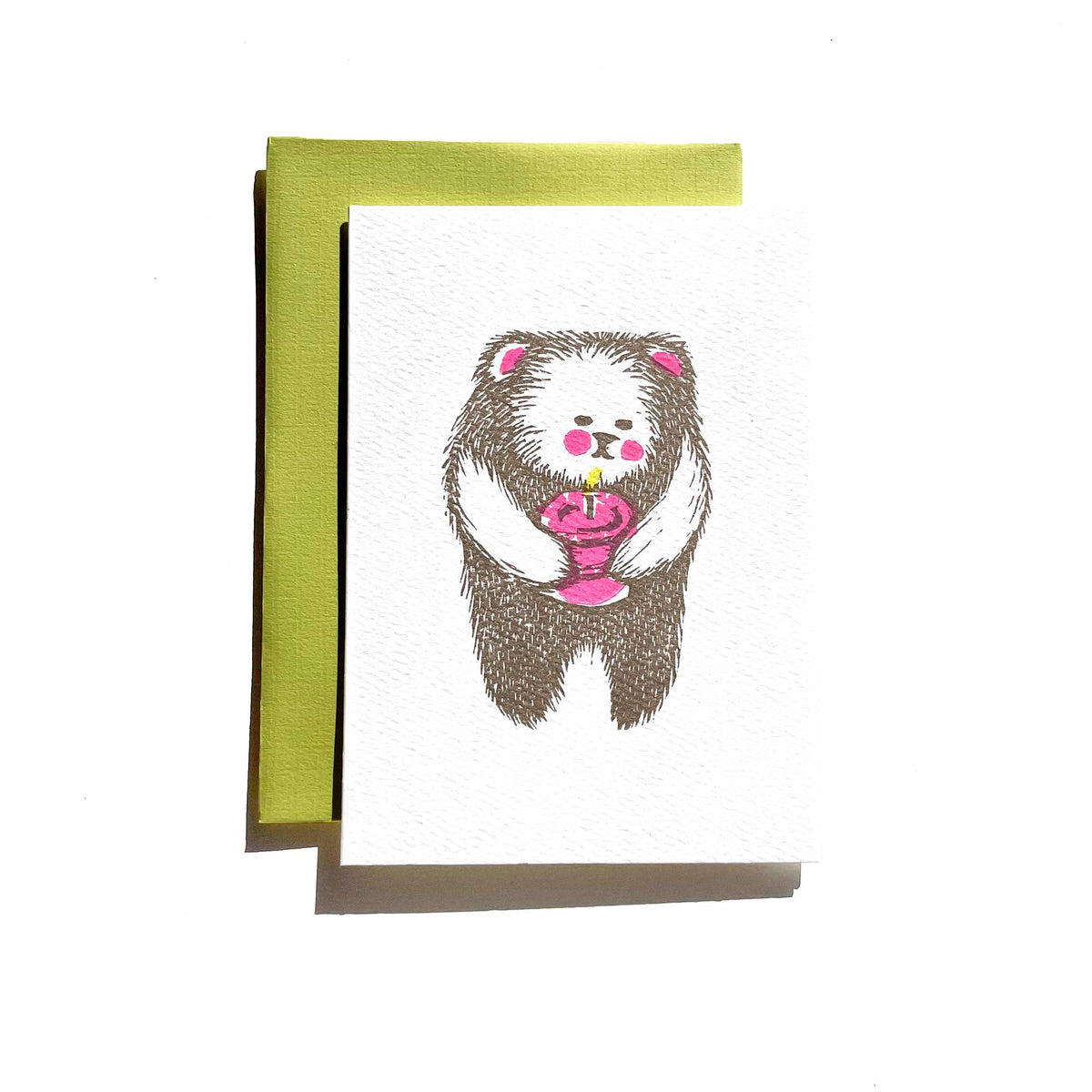 Bear with Cake letterpress linocut card