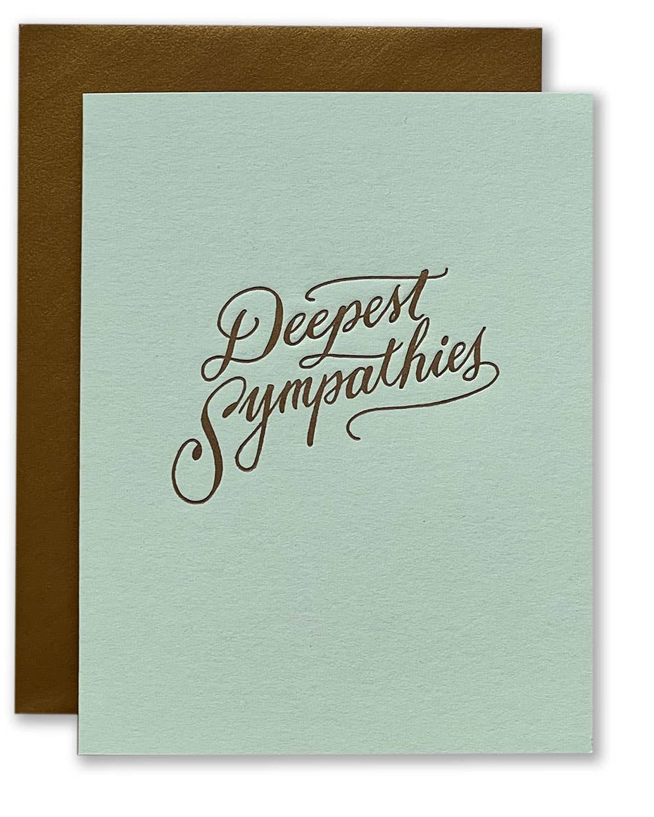 Card with 'Deepest Sympathies' text on a light green background