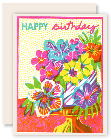 Happy Birthday (Tropical Floral Cake) Letterpress Card