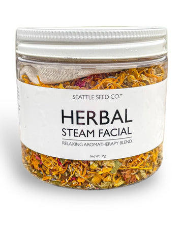 Jar of Seattle Seed Co. Herbal Steam Facial blend on a white background