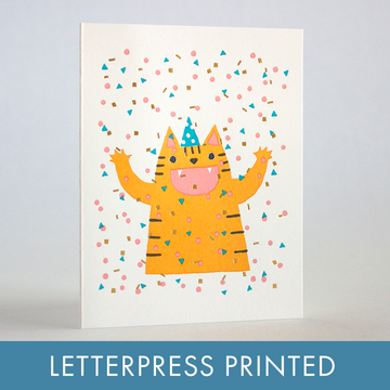 Confetti Cat Party Letterpress Greeting Card