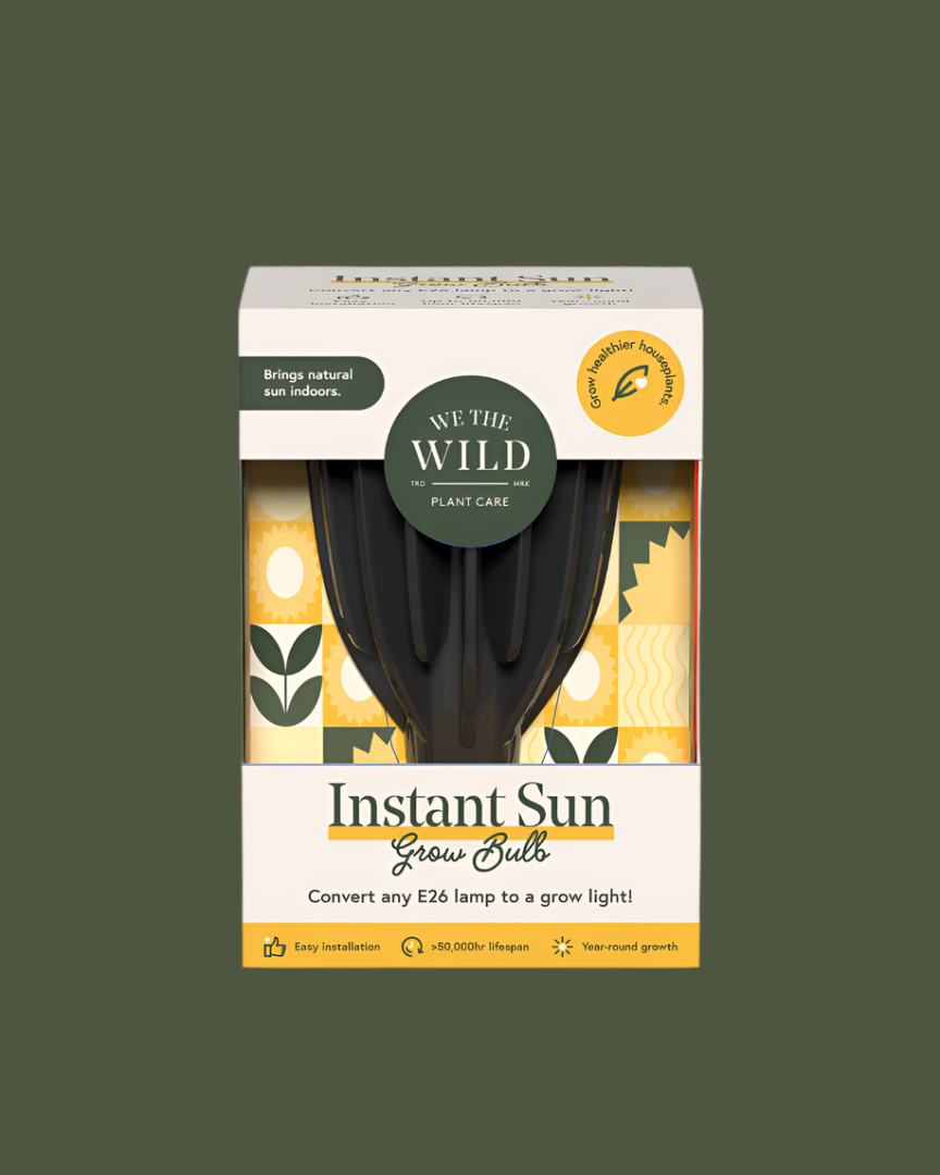 instant sun grow bulb in product packaging on blank background