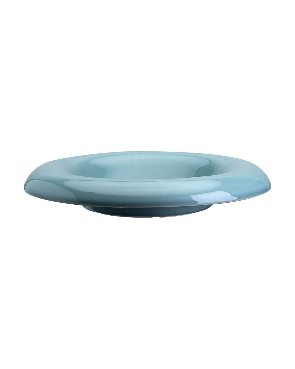 Light blue ceramic saucer on a white background