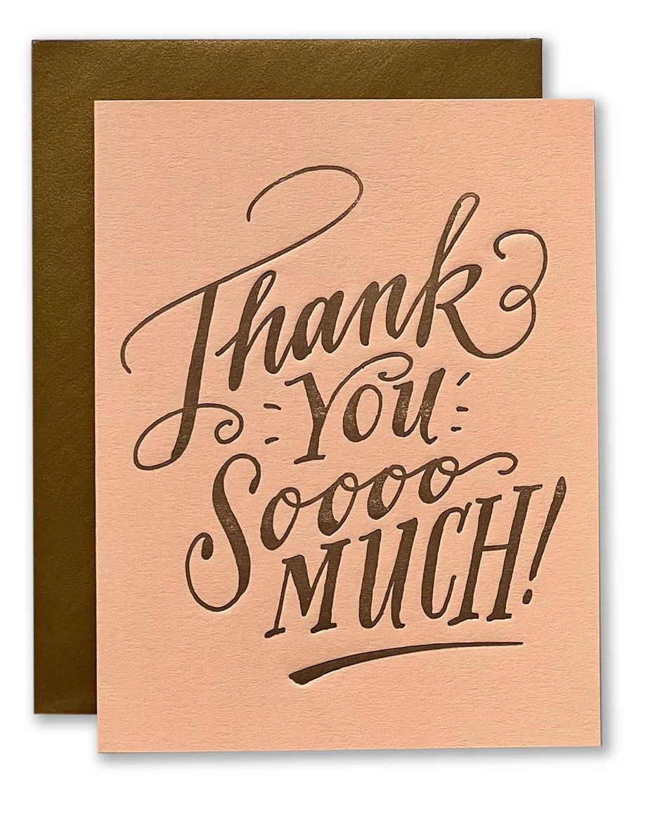 Card with 'Thank You Soooo Much!' text on a brown background